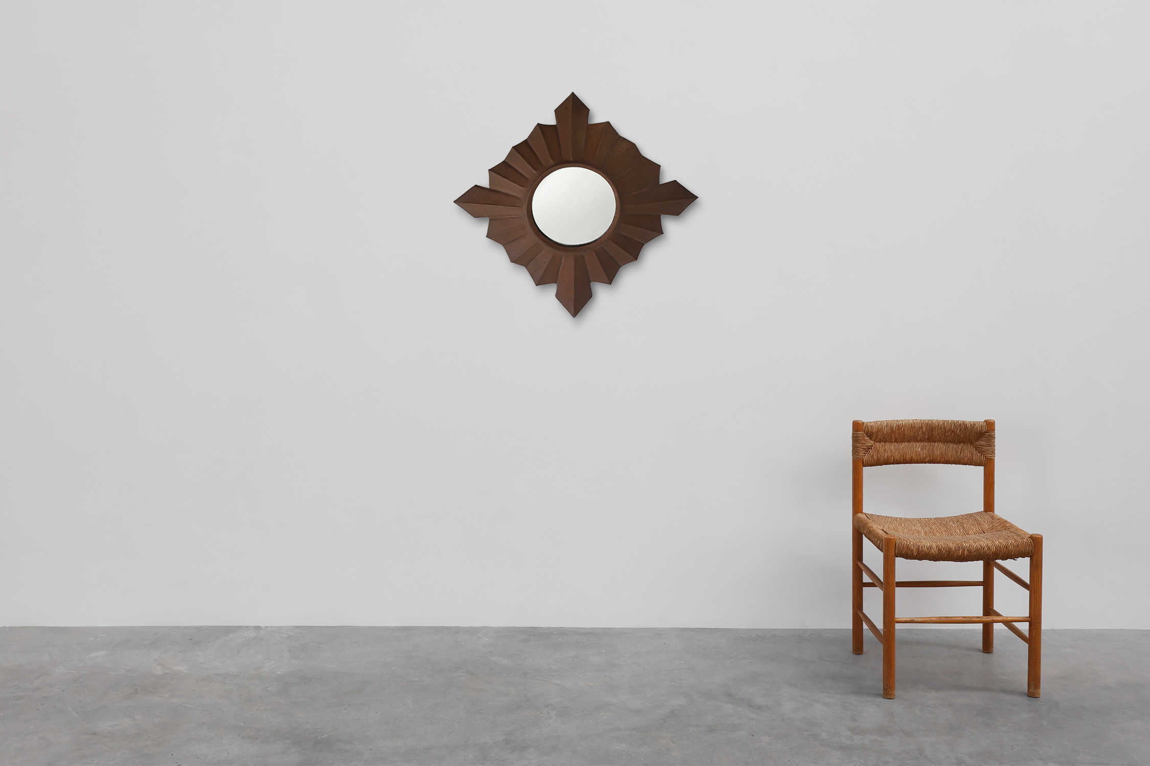  Art Deco sunburst mirror in red copper, France 1920sthumbnail